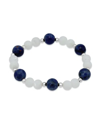 Macy's 14k Gold-plated Over Brass Imitation Pearl Sodalite Beads Stretch Bracelet In Metallic