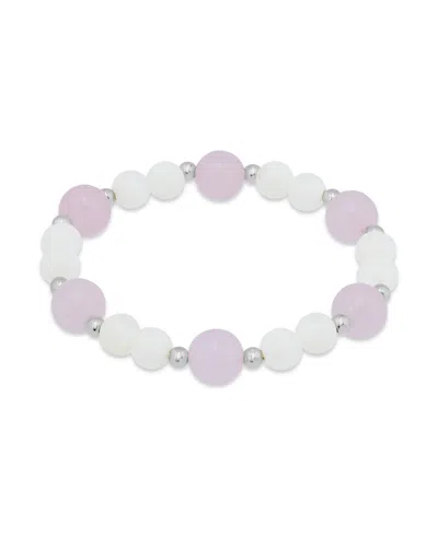 Macy's 14k Gold-plated Over Brass Rose Quartz Beads Imitation Pearl Stretch Bracelet In Metallic