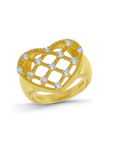 Macy's 14k Gold-plated Over Brass Round Clear Cubic Zirconia Lattice Heart Shaped Ring In Brown