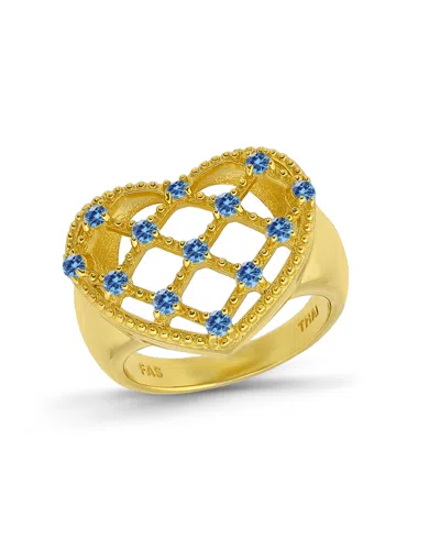 Macy's 14k Gold-plated Over Brass Round Clear Cubic Zirconia Lattice Heart Shaped Ring