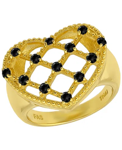 Macy's 14k Gold-plated Over Brass Round Clear Cubic Zirconia Lattice Heart Shaped Ring