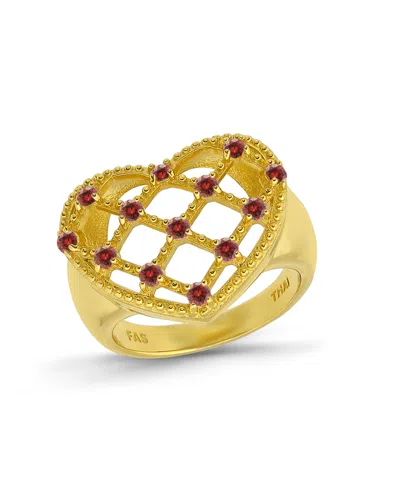 Macy's 14k Gold-plated Over Brass Round Clear Cubic Zirconia Lattice Heart Shaped Ring