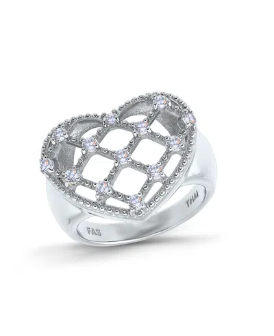 Macy's 14k Gold-plated Over Brass Round Clear Cubic Zirconia Lattice Heart Shaped Ring In Metallic