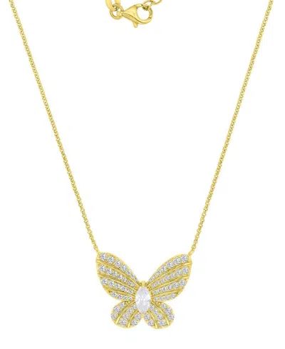 Macy's 14k Gold-plated Pave Butterfly Chain Necklace In Multi