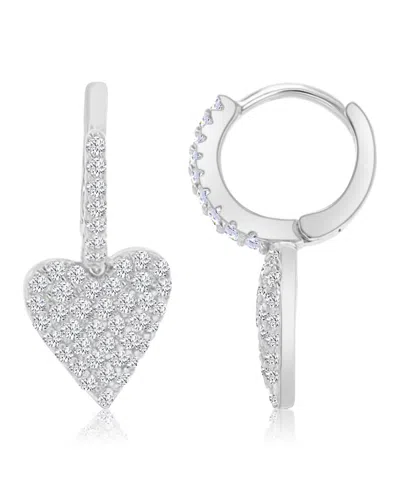 Macy's 14k Gold-plated Pave Heart Huggie Earrings In Silver
