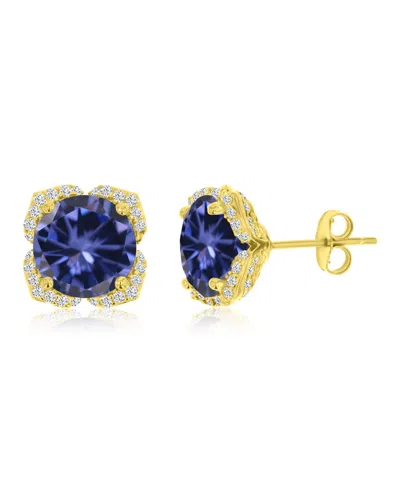 Macy's 14k Gold-plated Tanzanite Flower Drop Earrings In Multi