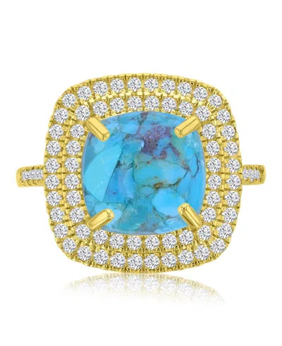 Macy's 14k Gold-plated Turquoise Halo Fashion Ring In Multi