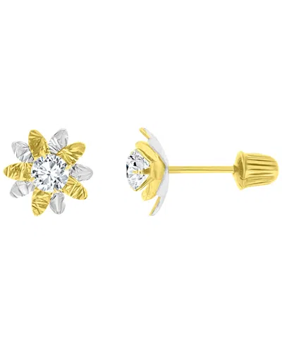 Macy's 14k Two-tone Gold Double Flower Stud Earrings In Orange