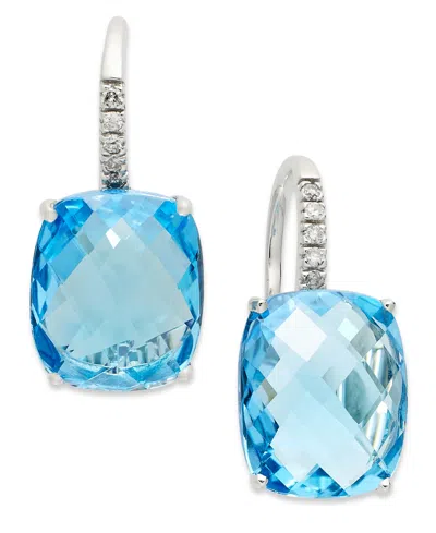 Macy's 14k White Gold Earrings, Blue Topaz (16 Ct. T.w.) And Diamond Leverback Earrings