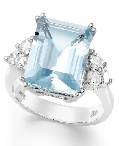 Macy's 14k White Gold Ring, Aquamarine (5-1/2 Ct. T.w.) And Diamond (1/2 Ct. T.w.) Emerald-cut Ring