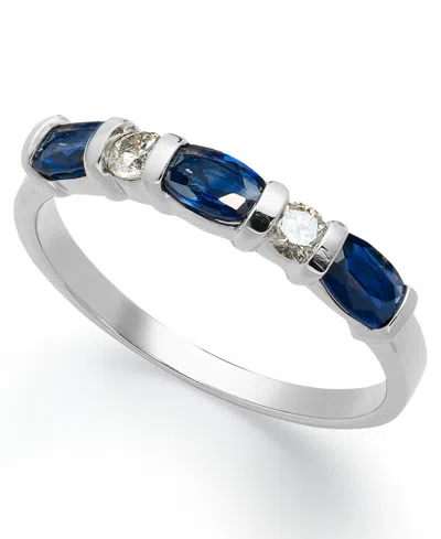 Macy's 14k White Gold Ring, Sapphire (1 Ct. T.w.) And Diamond (1/8 Ct. T.w.) Ring