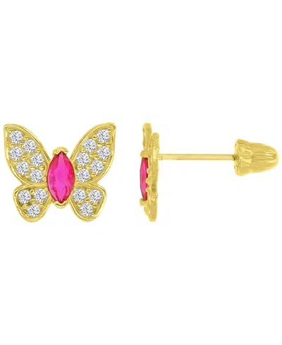 Macy's 14k Yellow Gold Butterfly Screw Back Stud Earrings In Pink