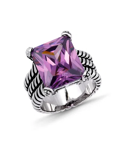 Macy's 18.0 Cttw 12x15mm Pink Emerald Cut Cubic Zirconia Center Stone On Triple 3mm Lt Oxidized Twist Rope  In Purple