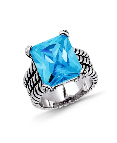 Macy's 18.0 Cttw 12x15mm Pink Emerald Cut Cubic Zirconia Center Stone On Triple 3mm Lt Oxidized Twist Rope  In Silver,aqua
