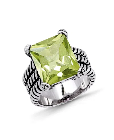 Macy's 18.0 Cttw 12x15mm Pink Emerald Cut Cubic Zirconia Center Stone On Triple 3mm Lt Oxidized Twist Rope  In Silver,light Green
