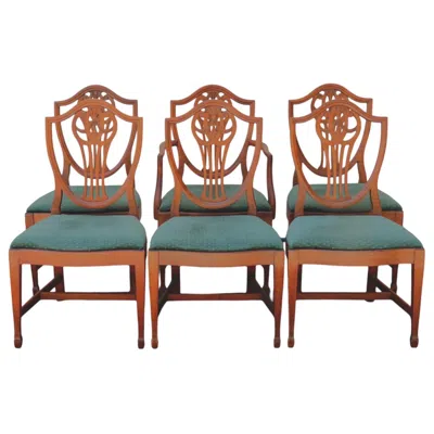 Pre-owned Macy's 1937 Macys Shield Back Dining Chairs - Set Of 6 In Brown