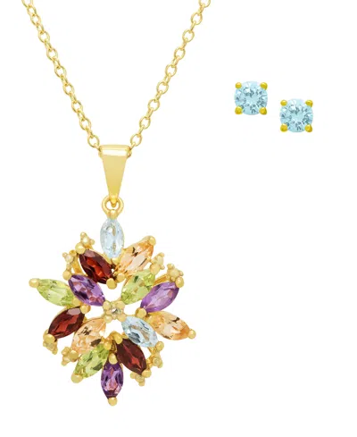 Macy's 2- Pc. Multi-stone (3.13 Ct. T.w.) & Diamond (0.005 Ct. T.w.) Pendant Necklace & Earrings Set In Yel In Gold