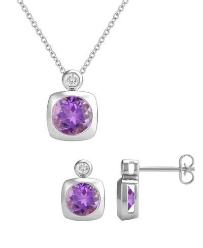 Macy's 2-pc. Amethyst (2.5 Ct. T.w.) And Lab-grown White Sapphire (0.1 Ct. T.w.) Earrings And Necklace Set  In Silver