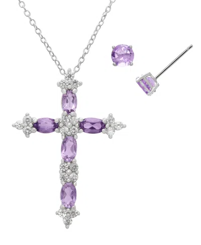 Macy's 2-pc. Amethyst & White Topaz Pendant Necklace & Earrings Set (2.35 Ct. T.w.) In Sterling Silver In Multi