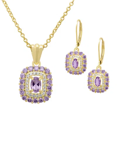 Macy's 2-pc. Amethyst & White Topaz Pendant Necklace & Earrings Set (3.13 Ct. T.w.) In Yellow Gold Plated S