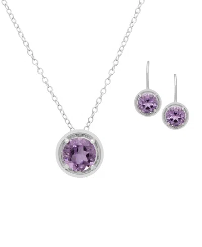 Macy's 2-pc. Amethyst Pendant Necklace & Earrings Set (3.90 Ct. T.w.) In Sterling Silver In Blue