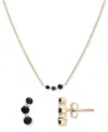 Macy's 2-pc. Blue Sapphire (3/8 Ct. T.w.) Three-stone Earrings & Necklace Set In 14k Gold-plated Sterling S In Blue Sapphire