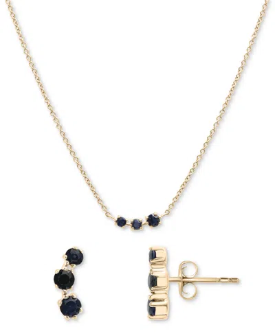 Macy's 2-pc. Blue Sapphire (3/8 Ct. T.w.) Three-stone Earrings & Necklace Set In 14k Gold-plated Sterling S