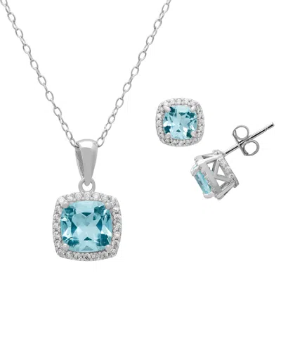 Macy's 2-pc. Blue Topaz (4-1/2 Ct. T.w.) And White Topaz (0.64 Ct. T.w.) Pendant Necklace & Matching Earrin In Silver
