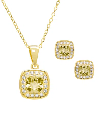 Macy's 2-pc. Blue Topaz (4-1/2 Ct. T.w.) And White Topaz (0.64 Ct. T.w.) Pendant Necklace & Matching Earrin In Gold