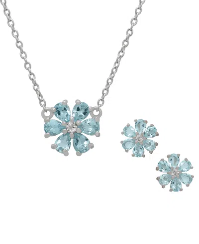 Macy's 2-pc. Blue Topaz & White Topaz Pendant Necklace & Earrings Set (1.41 Ct. T.w.) In Sterling Silver In Metallic