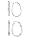 Macy's 2-pc. Brushed And Polished Oval Hoop Earrings Set In 14k Gold Over Sterling Silver And Sterling Silv In Silver