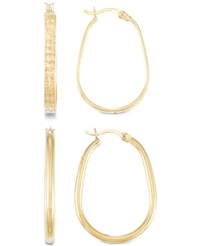 Macy's 2-pc. Brushed And Polished Oval Hoop Earrings Set In 14k Gold Over Sterling Silver And Sterling Silv