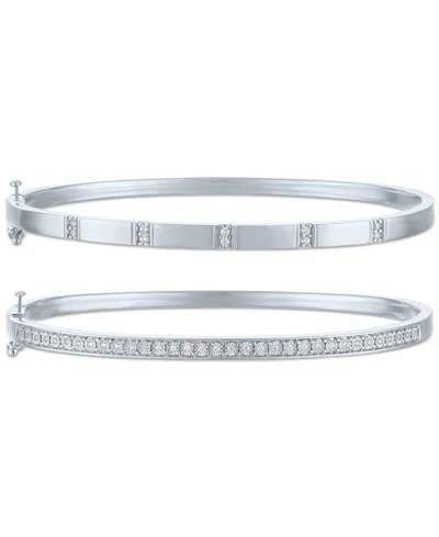 Macy's 2-pc. Diamond Bangle Bracelet Set (1/5 Ct. T.w.) In Sterling Silver