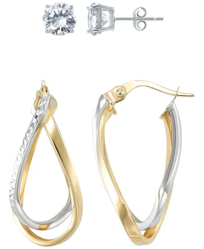 Macy's 2-pc. Diamond Earrings Set In Sterling Silver & 14k Gold Over Sterling Silver