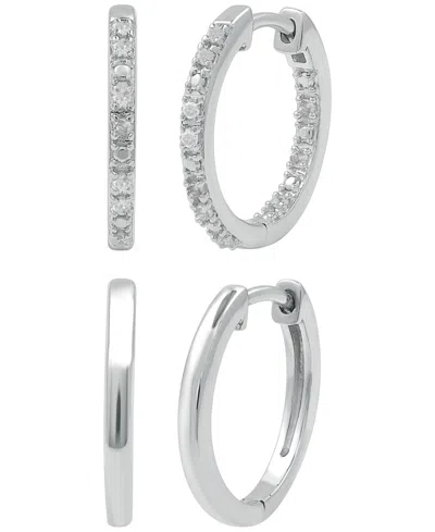 Macy's 2-pc. Diamond Hoop Earrings Set (1/6 Ct. T.w.) In Sterling Silver In Metallic