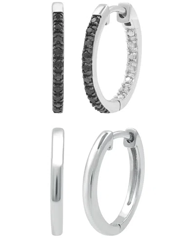 Macy's 2-pc. Diamond Hoop Earrings Set (1/6 Ct. T.w.) In Sterling Silver In Metallic