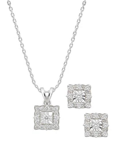 Macy's 2-pc. Diamond Necklace And Earrings Set (1/3 Ct. T.w.) In Sterling Silver In Metallic