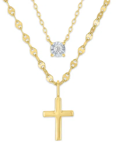 Macy's 2-pc. Diamond Necklace Set (1/20 Ct. T.w.) In 14k Yellow Gold Over Sterling Silver