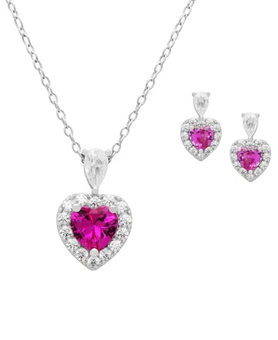 Macy's 2-pc. Lab-grown Pink (3.1 Ct. T.w.) & White Sapphire (0.40 Ct. T.w.) Pendant Necklace & Earrings Set In Metallic