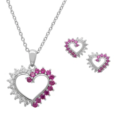 Macy's 2-pc. Lab-grown Pink & White Sapphire Pendant (1.46 Ct. T.w.) Necklace & Earrings In Sterling Silver In Metallic