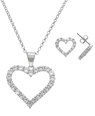 Macy's 2-pc. Lab Grown White Sapphire (1.5 Ct. T.w.) Open Heart Pendant Necklace And Earrings Set In Sterli In Metallic