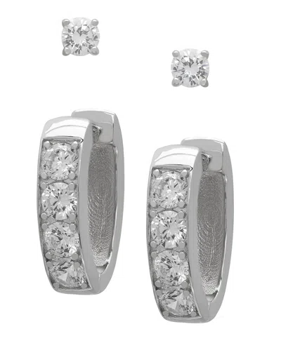 Macy's 2-pc. Lab-grown White Sapphire Hoop & Stud (3-8/4 Ct. T.w.) Earring Set In Sterling Silver