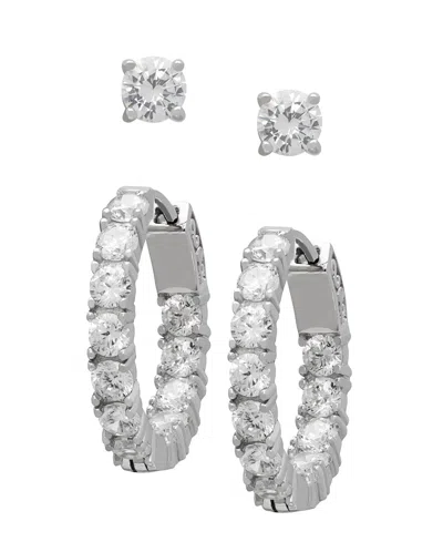 Macy's 2-pc. Lab-grown White Sapphire Hoop & Stud (4.9 Ct. T.w.) Earring Set In Sterling Silver In Metallic