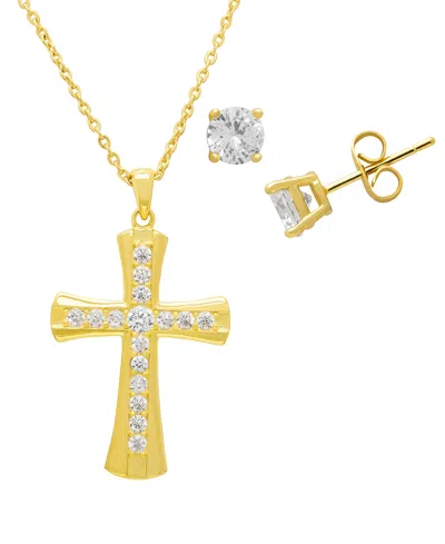 Macy's 2-pc. Lab-grown White Sapphire Pendant Necklace & Earrings Set (4.15 Ct. T.w.) In Yellow Gold Plated