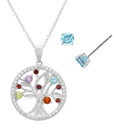 Macy's 2-pc. Multi-stone Pendant Necklace & Earrings Set (2.24 Ct. T.w.) In Sterling Silver In White