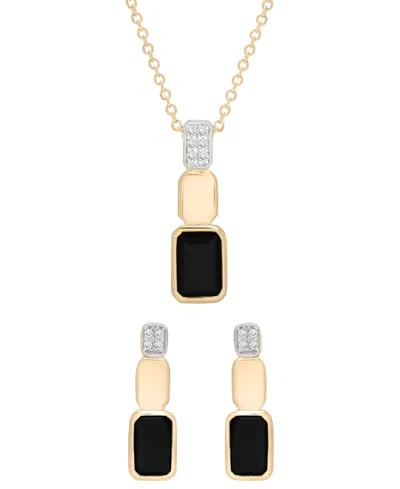 Macy's 2-pc. Onyx (1-1/8 Ct. T.w.) & Diamond (1/20 Ct. T.w.) Earrings And Pendant Necklace Set In 14k Gold-