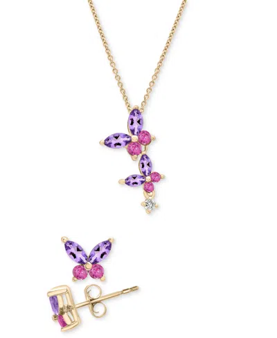 Macy's 2-pc. Pink Sapphire (1/2 Ct. T.w.), Amethyst (7/8 Ct. T.w.) & White Sapphire (1/20 Ct. T.w.) Butterf
