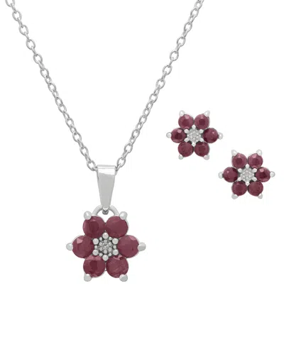 Macy's 2-pc. Ruby (2.70 Ct. T.w.)& Diamond (0.015 Ct. T.w.) Pendant Necklace & Earrings Set In Sterling Sil In Metallic