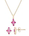 Macy's 2-pc. Ruby (3/4 Ct. T.w.) & Diamond (1/20 Ct. T.w.) Cluster Earrings & Pendant Necklace Set In 14k G In Ruby