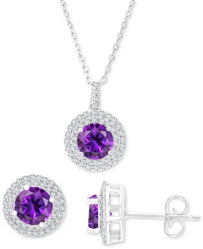Macy's 2-pc. Set Amethyst (2-5/8 Ct. T.w.) & Lab-grown White Sapphire (1 Ct. T.w.) Halo Pendant Necklace &
